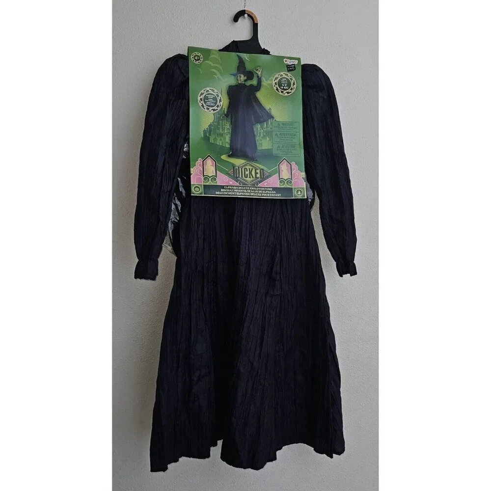 NEW Wicked Elphaba Deluxe Halloween Costume Girls Small 4-6X Dress Cape Hat